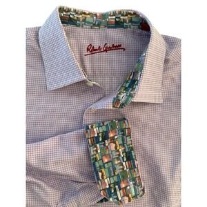 Robert Graham‎ Shirt Mens XL Purple Violet Check Textured Flip Cuff Postcard